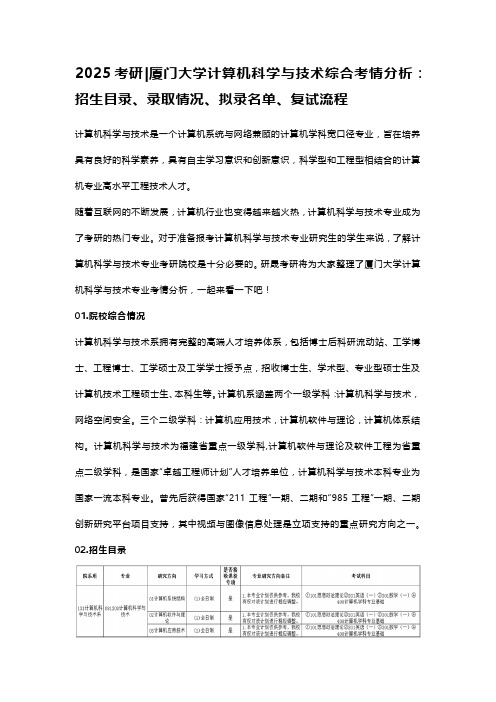 25厦门大学计算机科学与技术考研综合考情分析