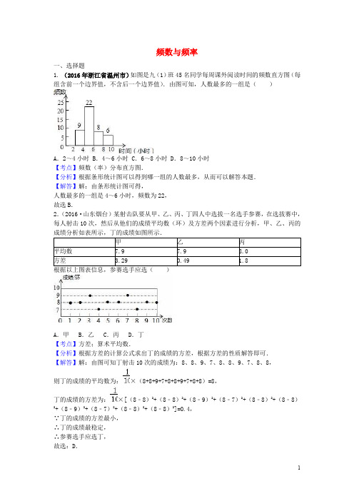 全国各地中考数学试题分类汇编(第1期)频数与频率(含解