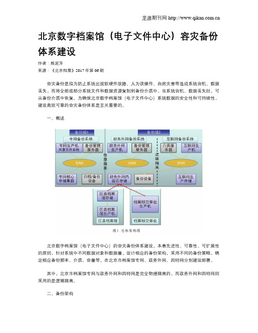 北京数字档案馆(电子文件中心)容灾备份体系建设