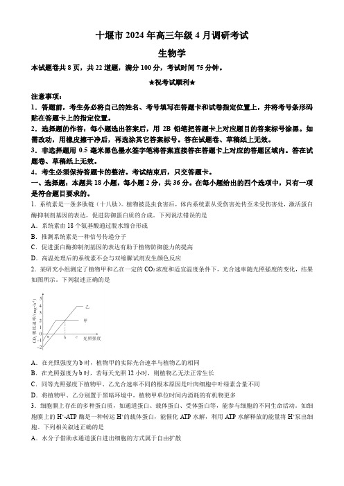 湖北省十堰市2023-2024学年高三下学期4月调研考试生物试卷+答案