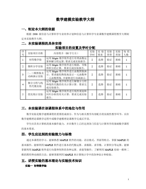 数学建模实验教学大纲(专业课程)