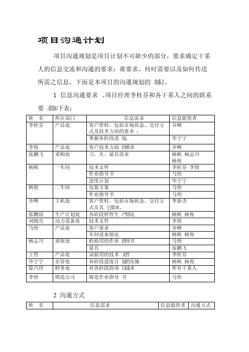 项目沟通计划案例