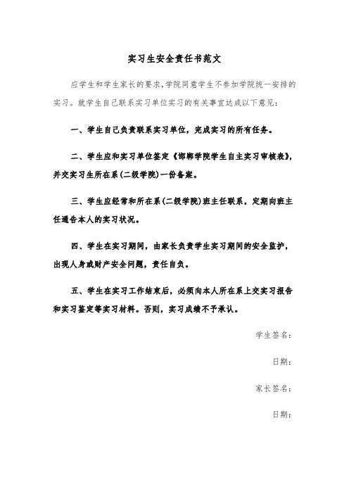 实习生安全责任书范文(四篇)