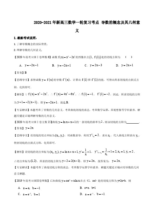 2020_2021年高考数学一轮复习考点专项练习导数的概念及其几何意义(1)