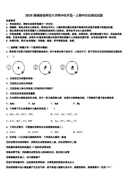 2025届福建省师范大学附中化学高一上期中综合测试试题含解析