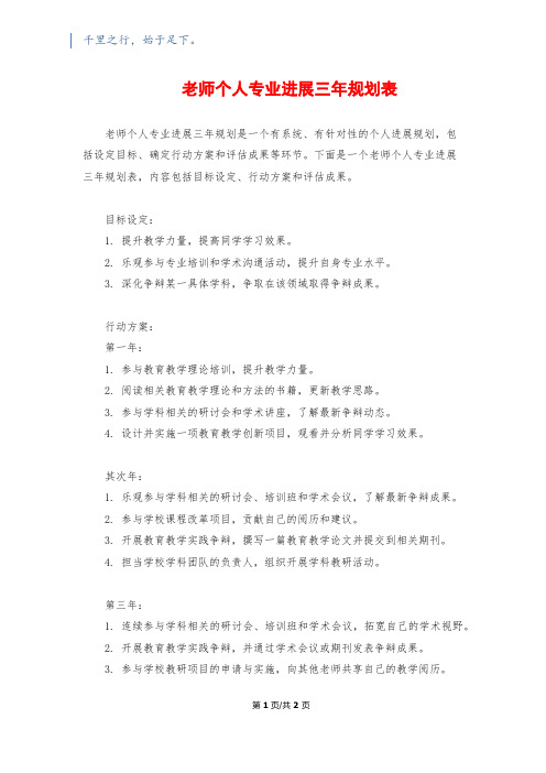 教师个人专业发展三年规划表