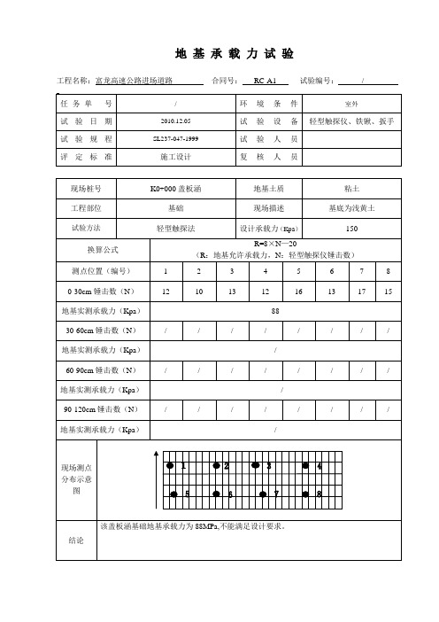 地基承载力试验记录表