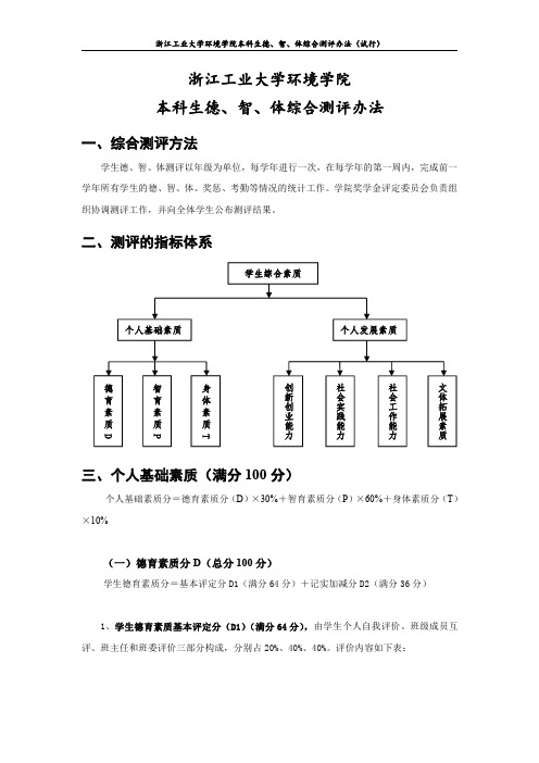 浙江工业大学环境学院本科生德、智、体综合测评办法