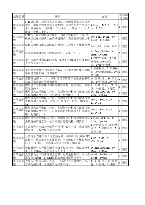 FTTH装维试题(集团竞赛)