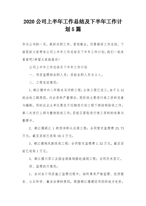 2020公司上半年工作总结及下半年工作计划5篇