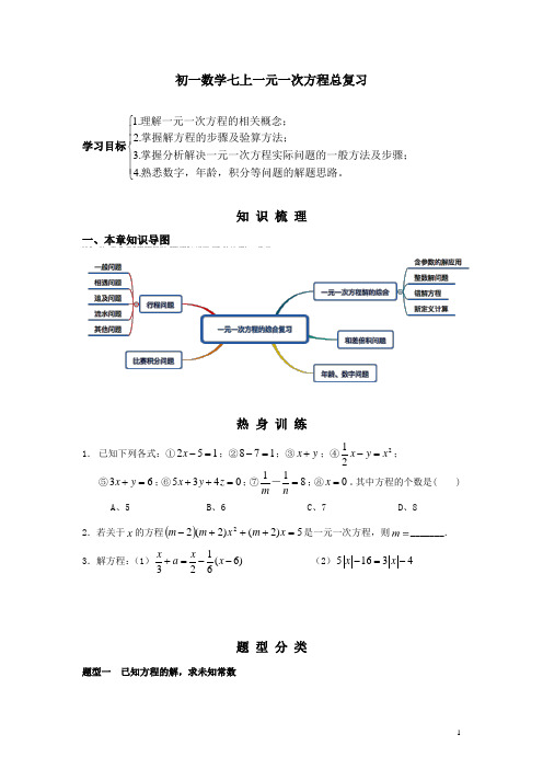 苏科版初一数学七上第四章：一元一次方程综合复习