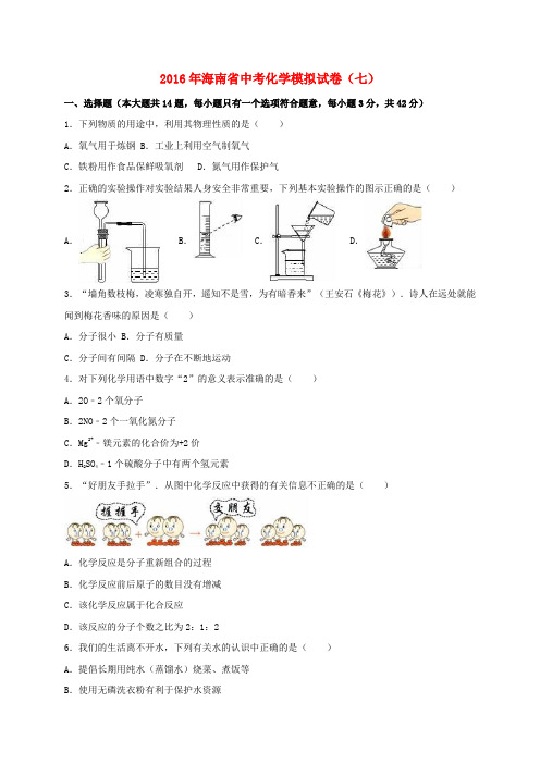 海南省2016届中考化学模拟试卷(七)(含解析)