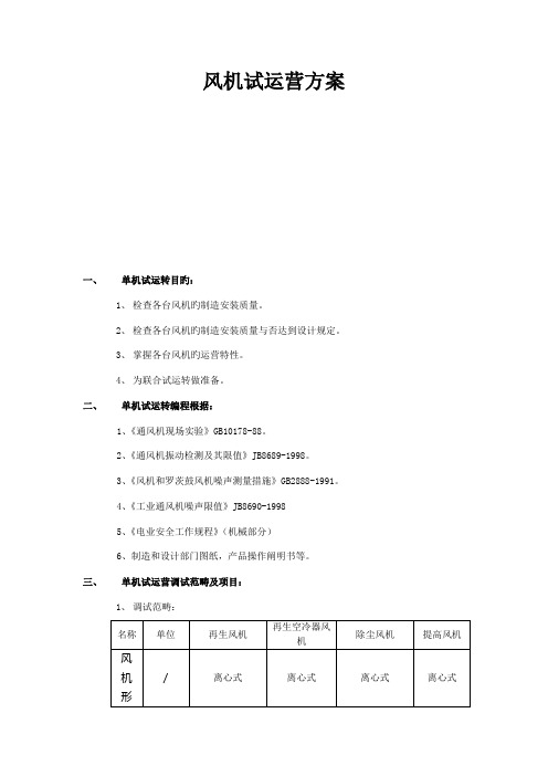 风机试运行专题方案