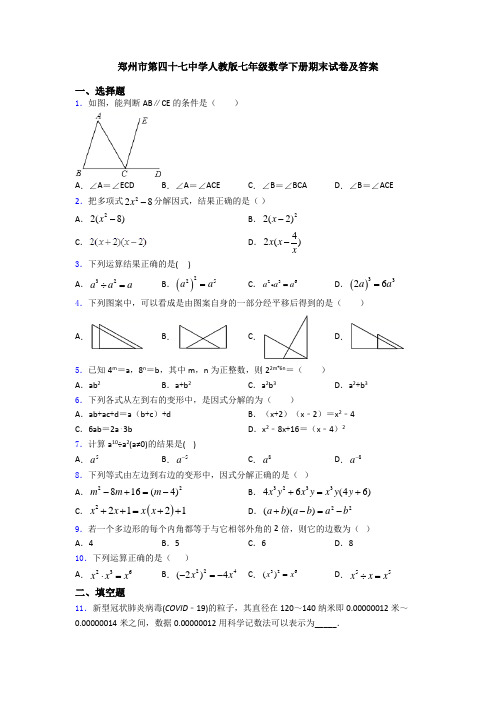 郑州市第四十七中学人教版七年级数学下册期末试卷及答案