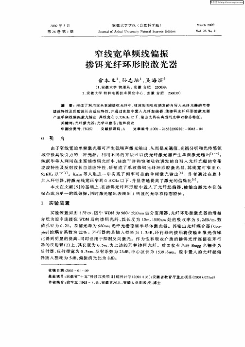 窄线宽单频线偏振掺铒光纤环形腔激光器