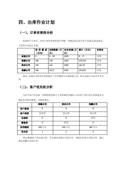 出库作业计划