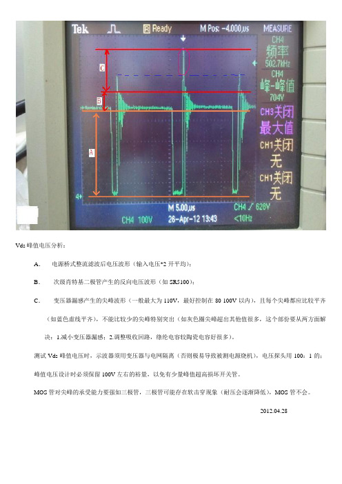 开关电源Vds峰值电压波形分析