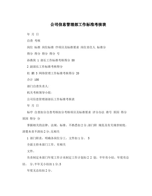 公司信息管理部工作标准考核表