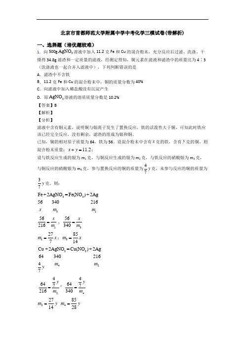 北京市首都师范大学附属中学中考化学三模试卷(带解析)