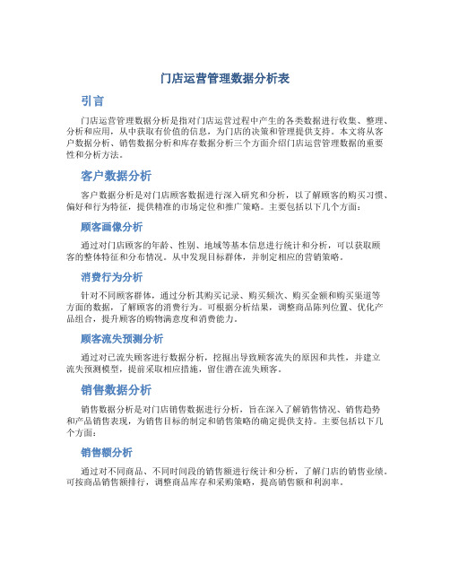 门店运营管理数据分析表