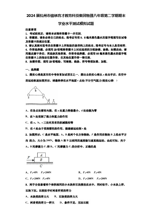 2024届杭州市锦绣育才教育科技集团物理八年级第二学期期末学业水平测试模拟试题含解析