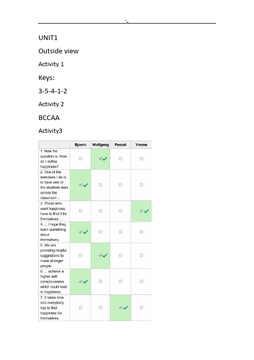 新标准大学英语视听说教学教材-新版答案内容
