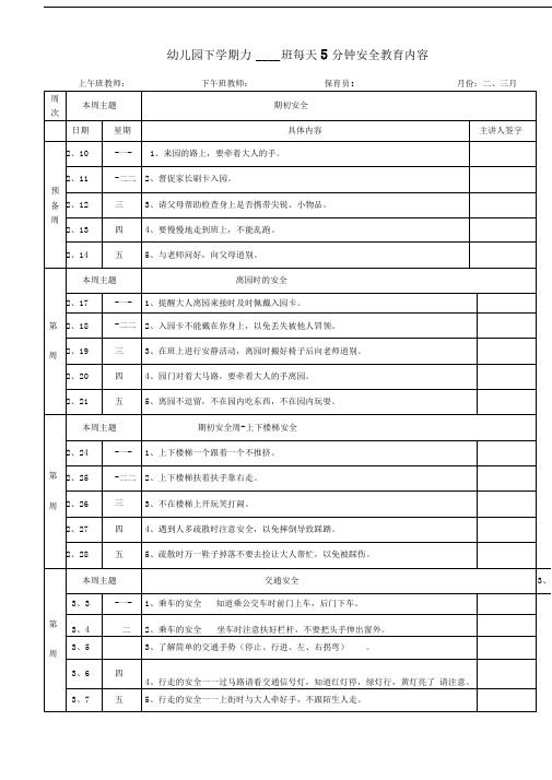 幼儿园下学期小班每天5分钟安全教育内