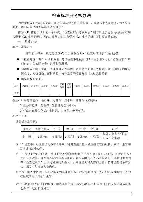 S检查标准及考核办法