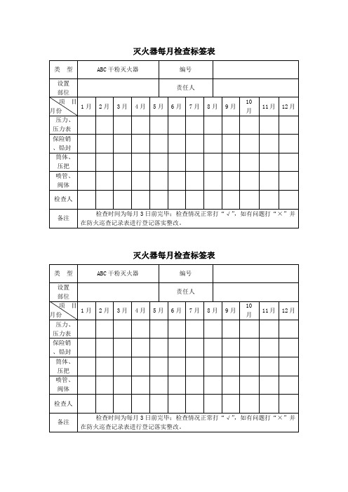 灭火器每月检查标签表(标准通用版)