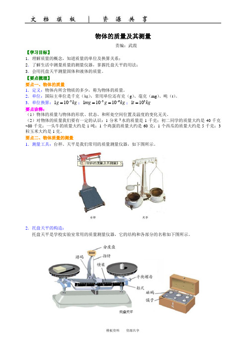 文档：物体的质量及其测量  知识讲解