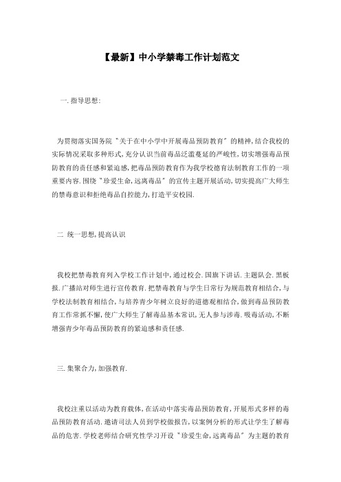 中小学禁毒工作计划范文