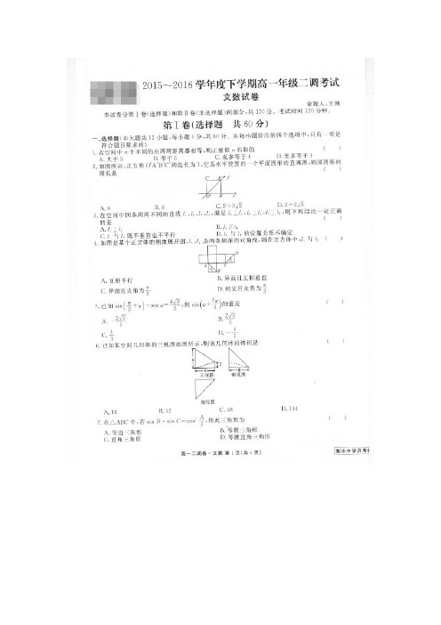 河北省衡水中学2015-2016学年高一数学下册二调考试题2