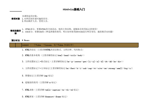 HtmlCss基础入门大纲