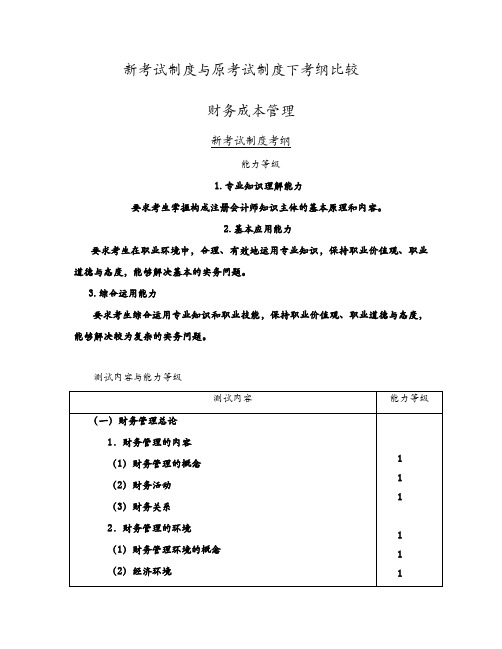 新考试制度与原考试制度下考纲比较——财管.