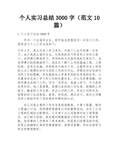 个人实习总结3000字(范文10篇)