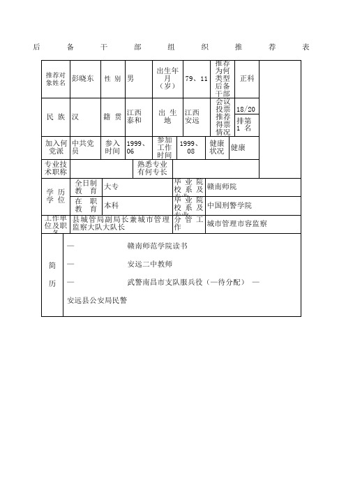 后备干部组织表