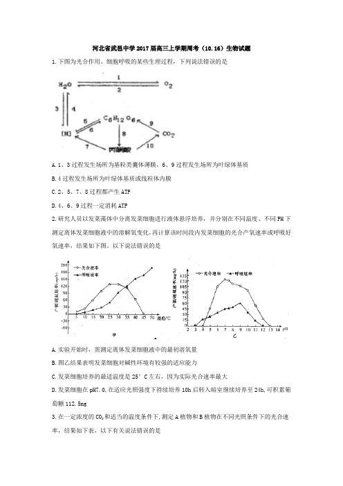 河北省武邑中学2017届高三上学期周考(10.16)生物试题Word版含答案
