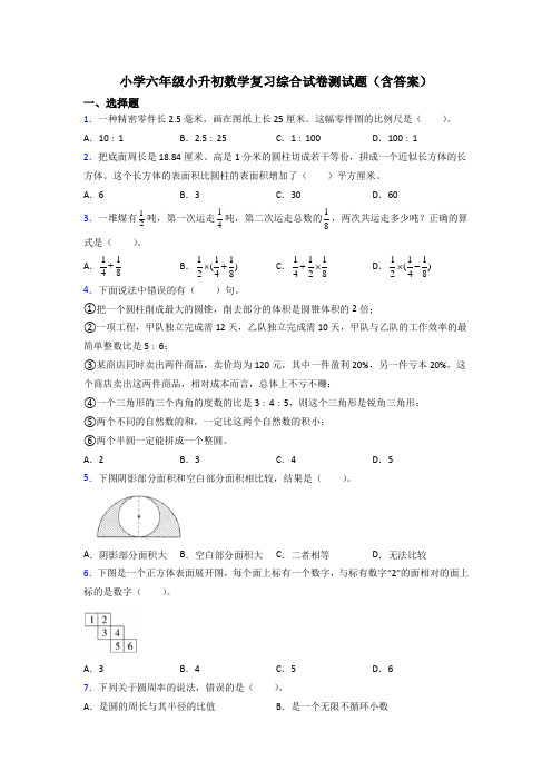 小学六年级小升初数学复习综合试卷测试题(含答案)