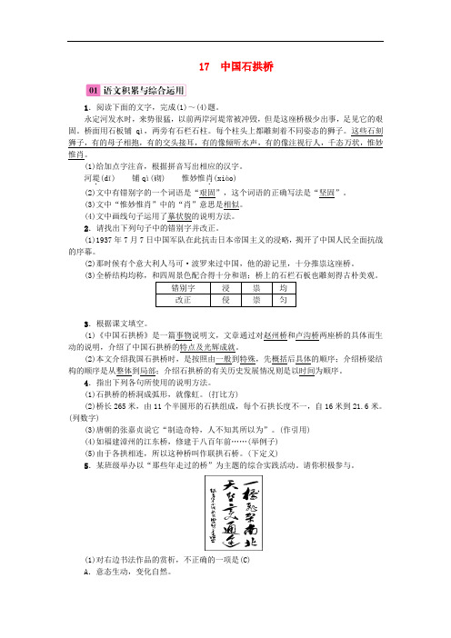 八年级语文上册第五单元17中国石拱桥练习新人教版(含答案)