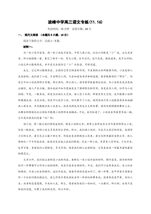 河北省涞水波峰中学2021届高三上学期语文复习专练11.16