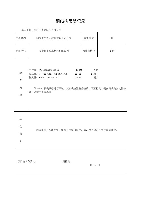 钢结构吊装记录