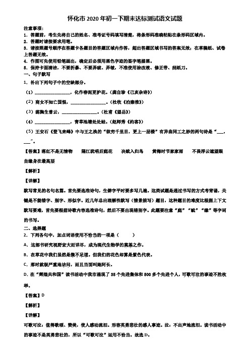 怀化市2020年初一下期末达标测试语文试题含解析