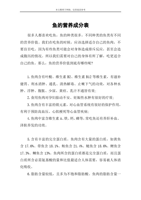 鱼的营养成分表