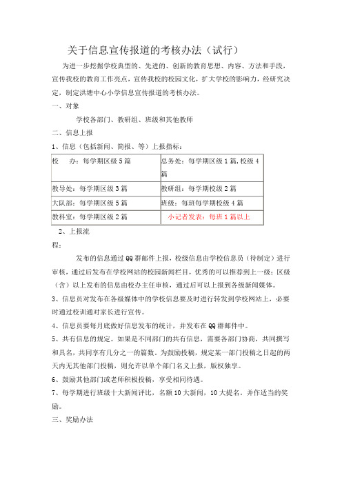 洪塘中心小学关于信息宣传报道的考核办法(试行)