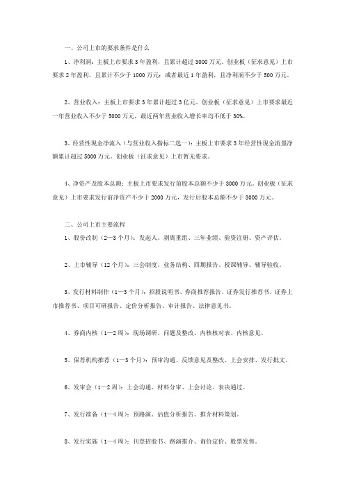 公司上市的要求条件是什么