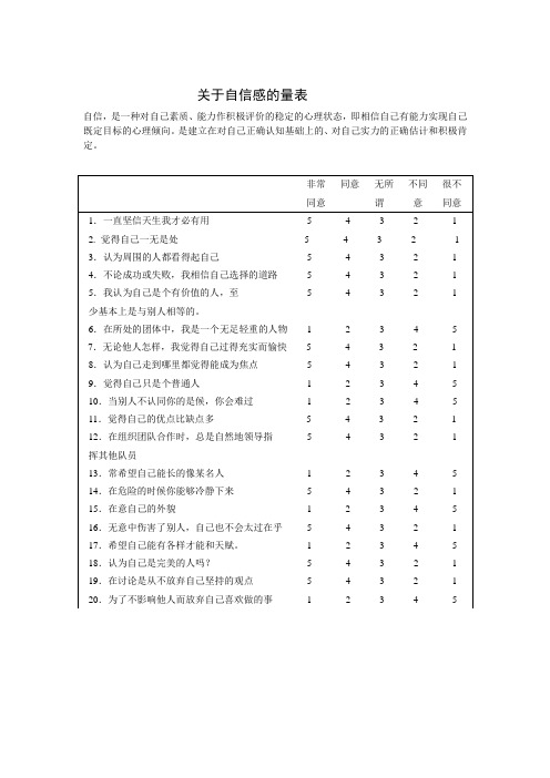 关于自信的量表