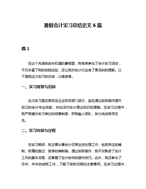 暑假会计实习总结范文6篇