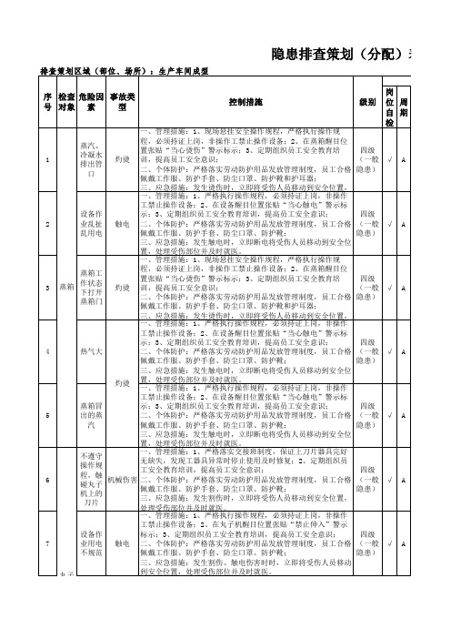 成型工序隐患排查策划(分配)表