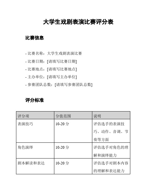 大学生戏剧表演比赛评分表