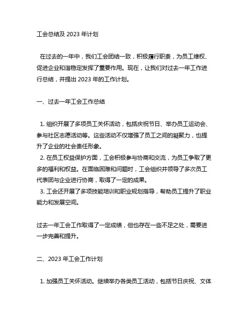 工会总结及2023年计划范文